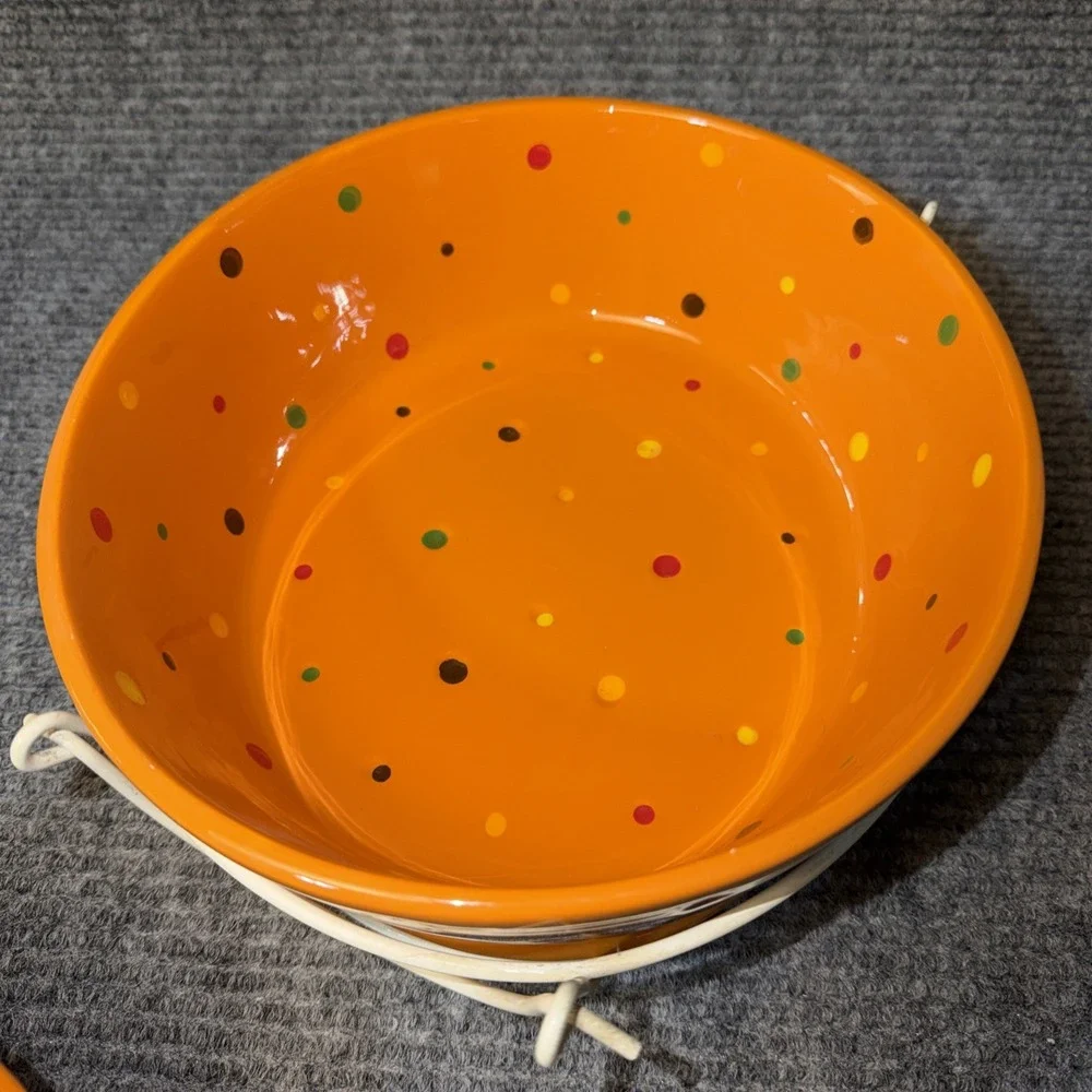 3Pc Temptations By Tara Orange Polka-Dot Hen Chicken Ovenware Basket Lid